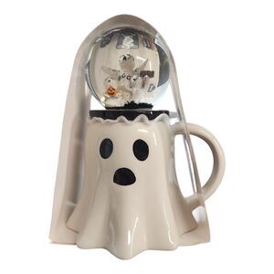 Halloween Ghost Mug with Snow Globe Lid Coffee Cup Ceramic Spooky Fall Drinkware